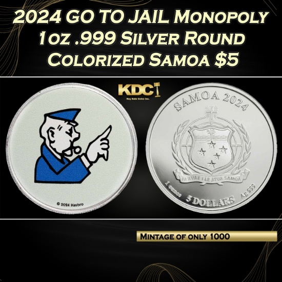 2024 GO TO JAIL Monopoly 1oz .999 Silver Round Colorized Samoa Round