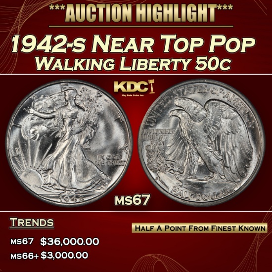 1942-s Walking Liberty Half Dollar Near Top Pop 50c ms67 SEGS