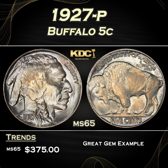 1927-p Buffalo Nickel 5c Grades ms65