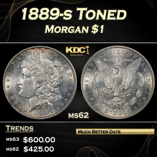 1889-s Morgan Dollar Toned $1 Grades ms62