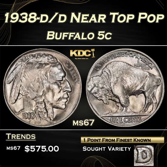 1938-d/d Buffalo Nickel Near Top Pop 5c ms67 SEGS