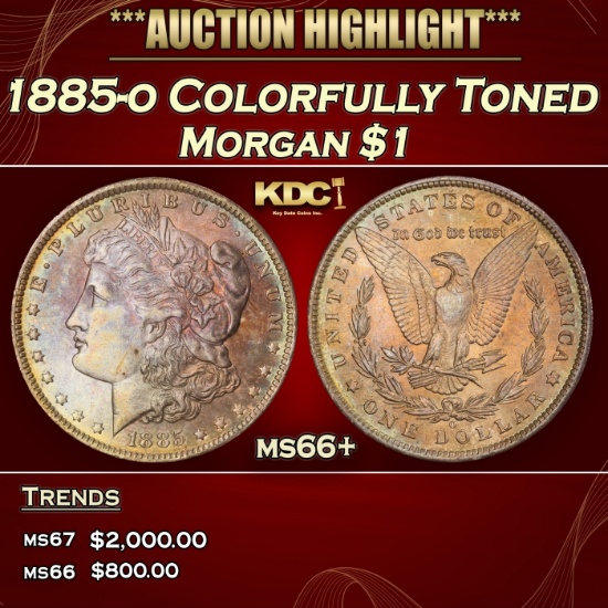1885-o Morgan Dollar Colorfully Toned $1 ms66+ SEGS
