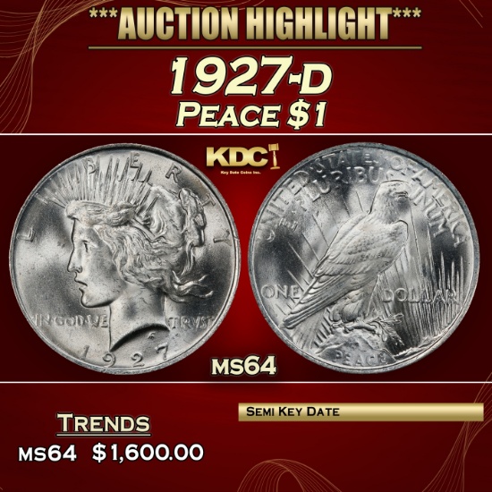 1927-d Peace Dollar $1 ms64 SEGS