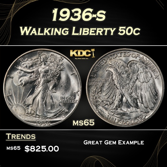 1936-s Walking Liberty Half Dollar 50c Grades GEM Unc