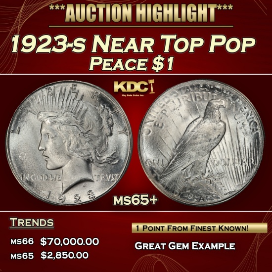 1923-s Peace Dollar Near Top Pop $1 ms65+ SEGS