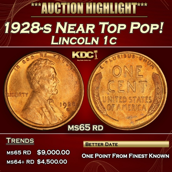 1928-s Lincoln Cent Near Top Pop! 1c ms65 rd SEGS
