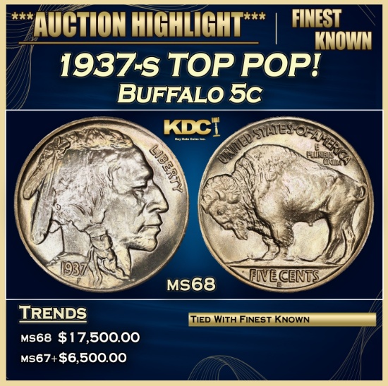 1937-s Buffalo Nickel TOP POP! 5c ms68 SEGS