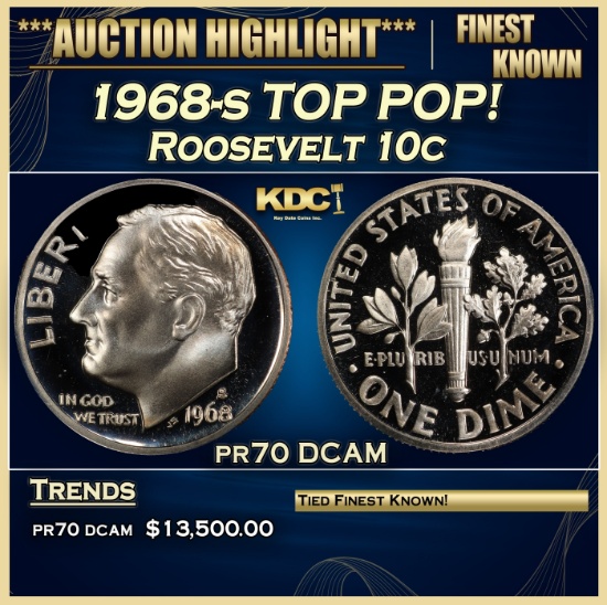 1968-s Proof Roosevelt Dime TOP POP! 10c pr70 DCAM SEGS