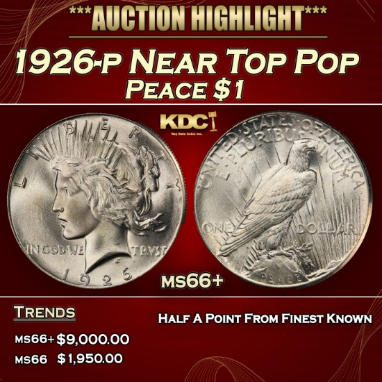 1926-p Peace Dollar Near Top Pop $1 ms66+ SEGS
