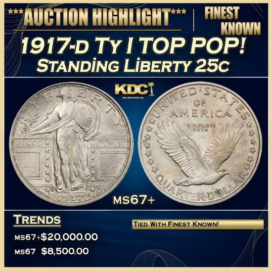 1917-d Ty I Standing Liberty Quarter TOP POP! 25c ms67+ SEGS