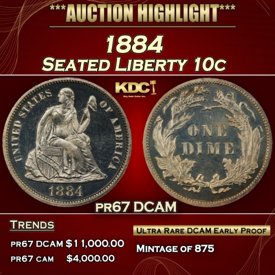 1884 Proof Seated Liberty Dime 10c pr67 DCAM SEGS