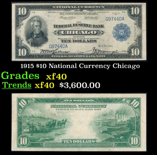 1915 $10 National Currency Grades xf Chicago