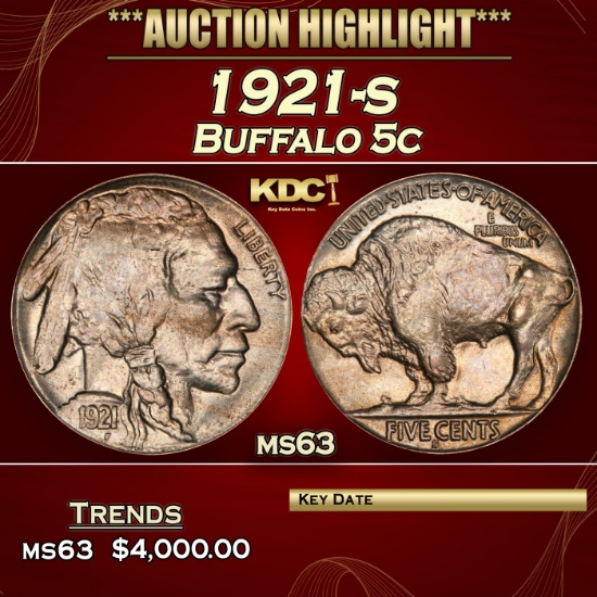 1921-s Buffalo Nickel 5c Select Unc USCG