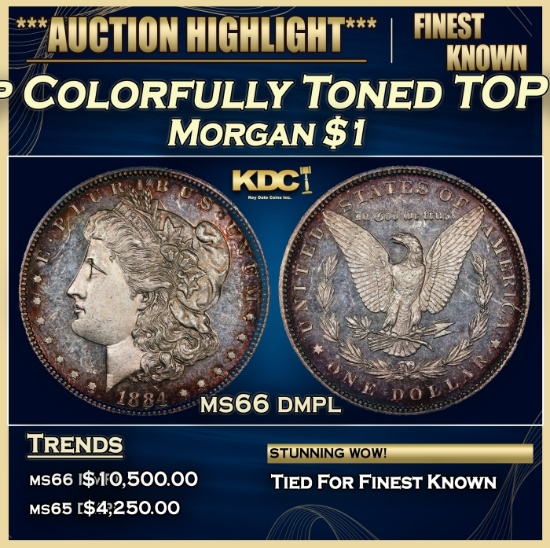 1884-p Morgan Dollar Colorfully Toned TOP POP! $1 ms66 dmpl SEGS