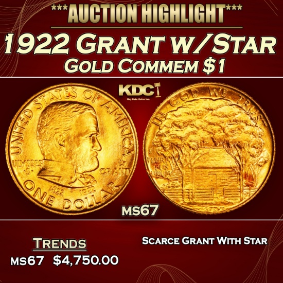 1922 Grant w/Star Gold Commem Dollar 1 ms67 SEGS