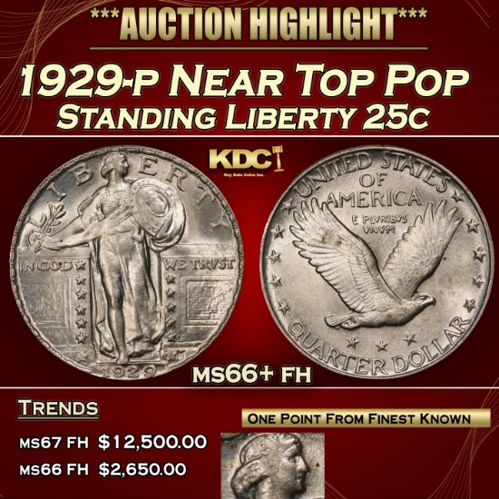 1929-p Standing Liberty Quarter Near Top Pop 25c ms66+ fh SEGS