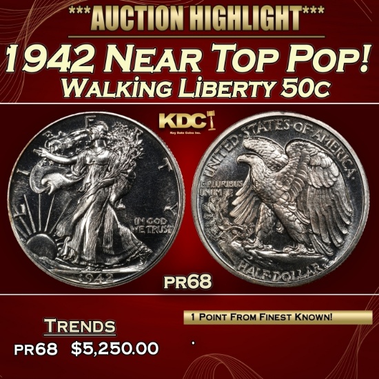1942 Proof Walking Liberty Half Dollar Near Top Pop! 50c pr68 SEGS