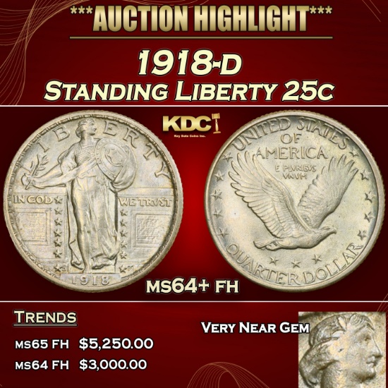 1918-d Standing Liberty Quarter 25c ms64+ fh SEGS