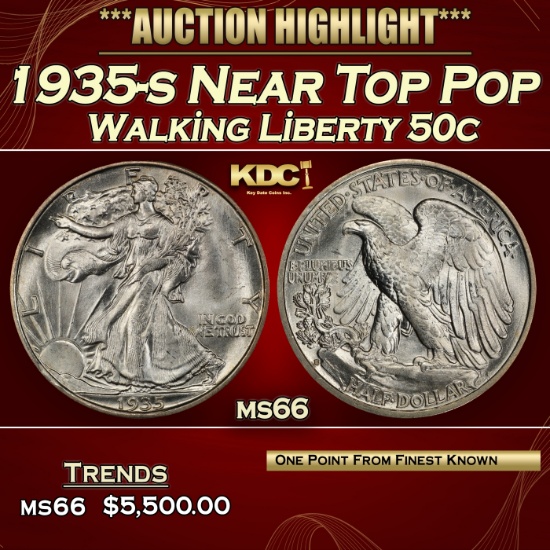 1935-s Walking Liberty Half Dollar Near Top Pop 50c ms66 SEGS