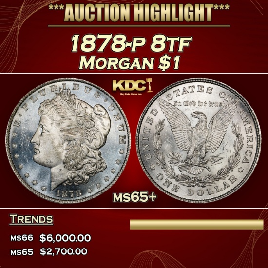 1878-p 8tf Morgan Dollar $1 ms65+ SEGS