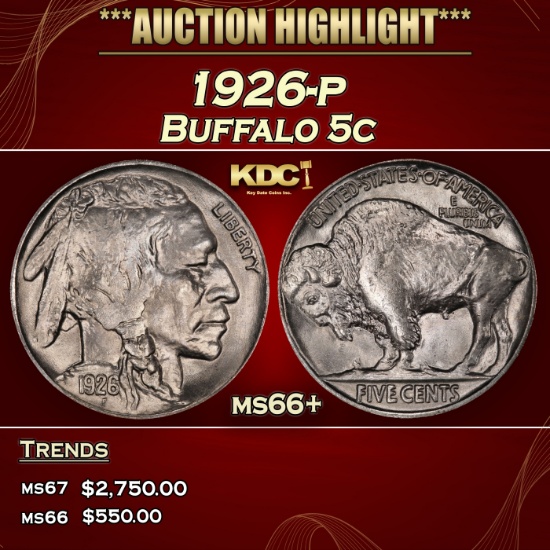 1926-p Buffalo Nickel 5c ms66+ SEGS