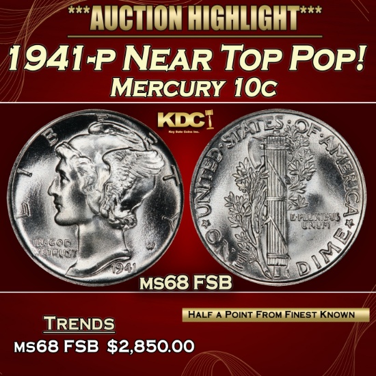 1941-p Mercury Dime Near Top Pop! 10c ms68 FSB SEGS