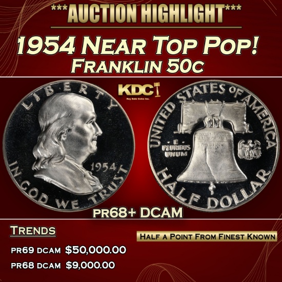 1954 Proof Franklin Half Dollar Near Top Pop! 50c pr68+ DCAM SEGS