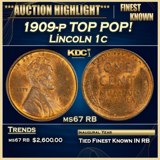 1909-p Lincoln Cent TOP POP! 1c ms67 RB SEGS