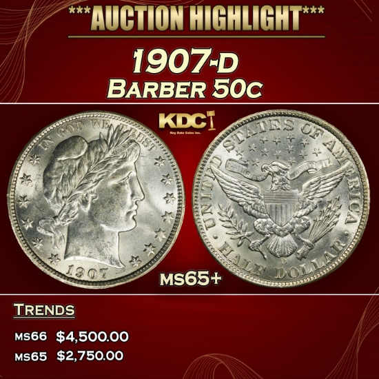 1907-d Barber Half Dollars 50c ms65+ SEGS