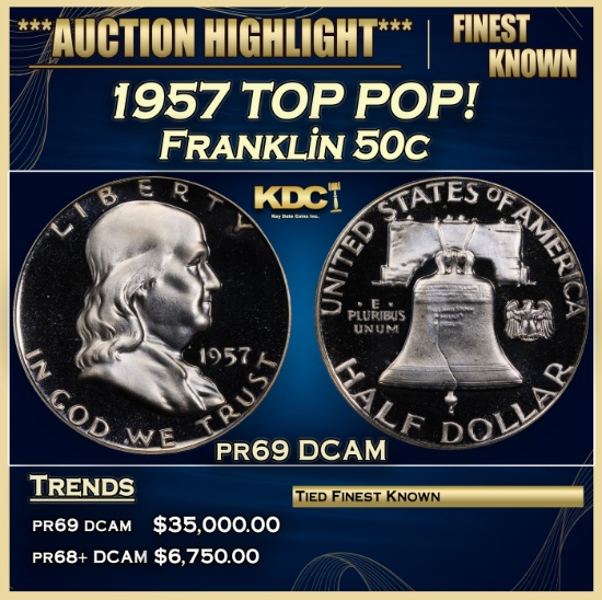 1957 Proof Franklin Half Dollar TOP POP! 50c pr69 DCAM SEGS