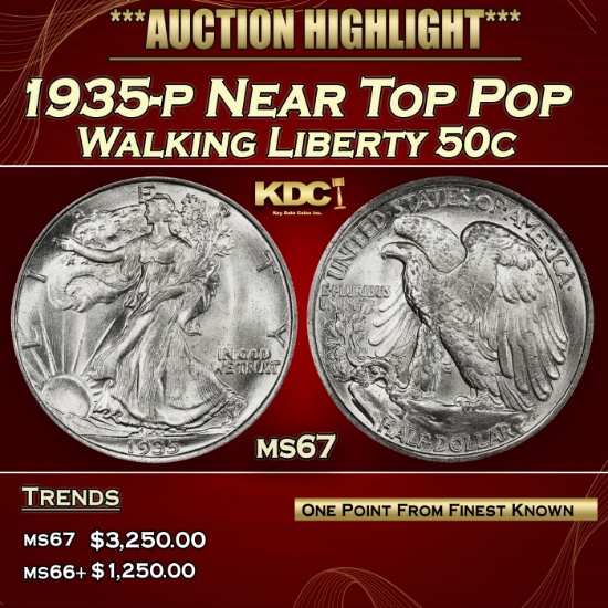 1935-p Walking Liberty Half Dollar Near Top Pop 50c ms67 SEGS