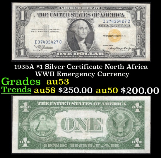 1935A $1 Silver Certificate North Africa WWII Emergency Currency Grades Select AU
