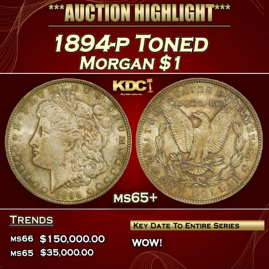 1894-p Morgan Dollar Toned $1 ms65+ SEGS