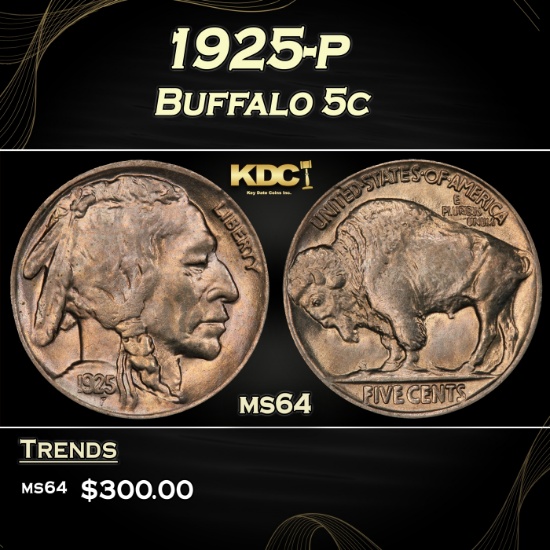 1925-p Buffalo Nickel 5c Grades ms64