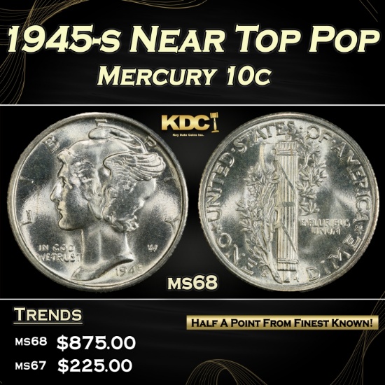 1945-s Mercury Dime Near Top Pop 10c Grades ms68