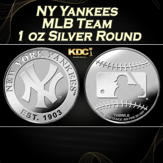 NY Yankees MLB Team - 1 oz Silver Round Round