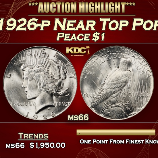 1926-p Peace Dollar Near Top Pop $1 ms66 SEGS