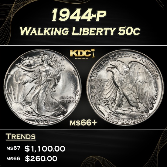 1944-p Walking Liberty Half Dollar 50c ms66+ SEGS