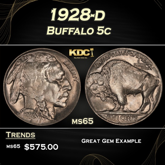 1928-d Buffalo Nickel 5c Grades ms65