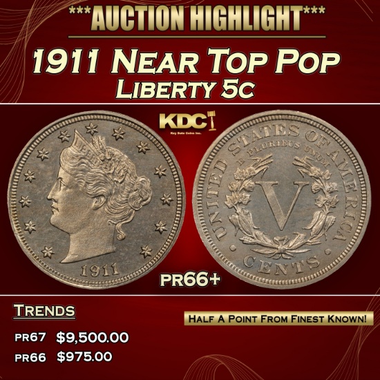1911 Proof Liberty Nickel Near Top Pop 5c pr66+ SEGS