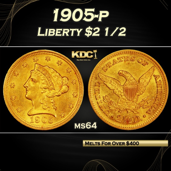 1905-p Gold Liberty Quarter Eagle $2 1/2 ms64 SEGS