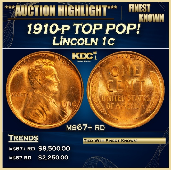 1910-p Lincoln Cent TOP POP! 1c ms67+ rd SEGS