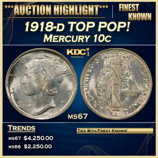 1918-d Mercury Dime TOP POP! 10c ms67 SEGS