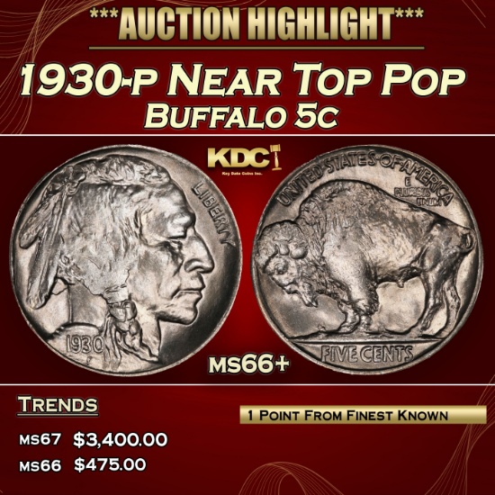 1930-p Buffalo Nickel Near Top Pop 5c ms66+ SEGS