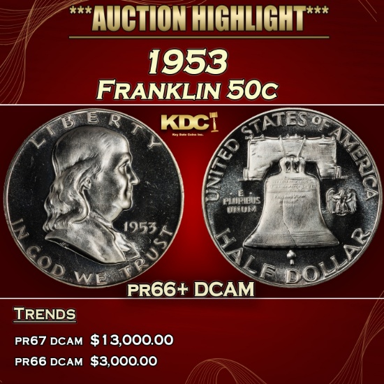 1953 Proof Franklin Half Dollar 50c pr66+ DCAM SEGS