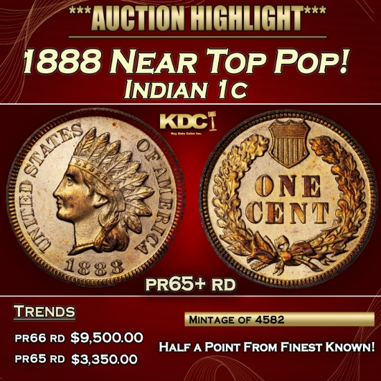 1888 Proof Indian Cent Near Top Pop! 1c pr65+ rd SEGS