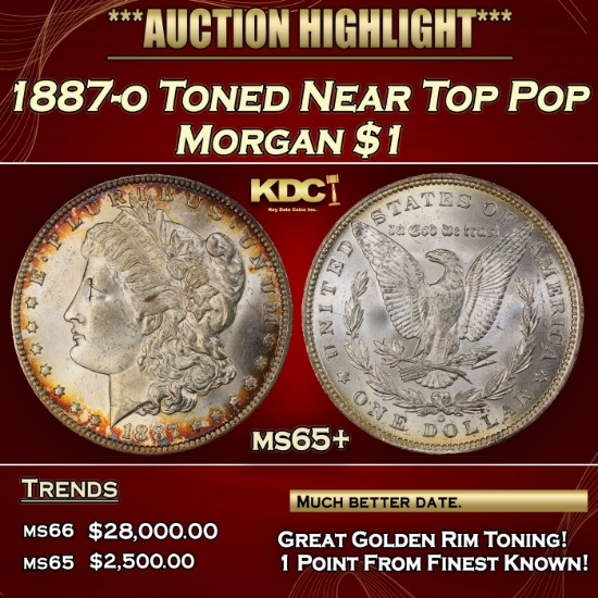 1887-o Morgan Dollar Toned Near Top Pop $1 ms65+ SEGS
