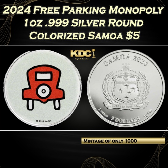 2024 Free Parking Monopoly 1oz .999 Silver Round Colorized Samoa Round