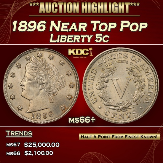 1896 Liberty Nickel Near Top Pop 5c ms66+ SEGS