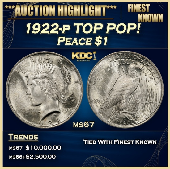 1922-p Peace Dollar TOP POP! $1 ms67 SEGS